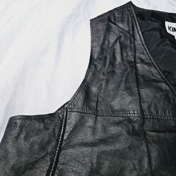 King Size Mens Leather Vest Black Size 2XL 100% Leather Button Close Pockets - Picture 10 of 12
